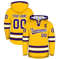 Gold Purple Lace-Up Neck Hockey Hoodie Classic Style 1