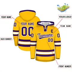 Gold Purple Lace-Up Neck Hockey Hoodie Classic Style 2