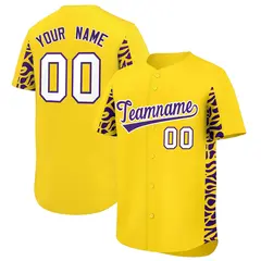 Gold Purple Leopard Graffiti Side Design Baseball Jersey 1