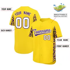Gold Purple Leopard Graffiti Side Design Baseball Jersey 2