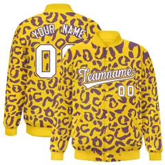 Gold Purple Leopard Graffiti Varsity Letterman Baseball Jacket