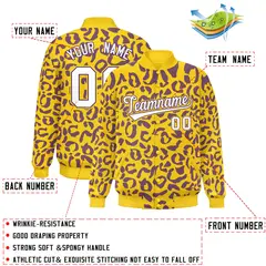 Gold Purple Leopard Graffiti Varsity Letterman Baseball Jacket 2
