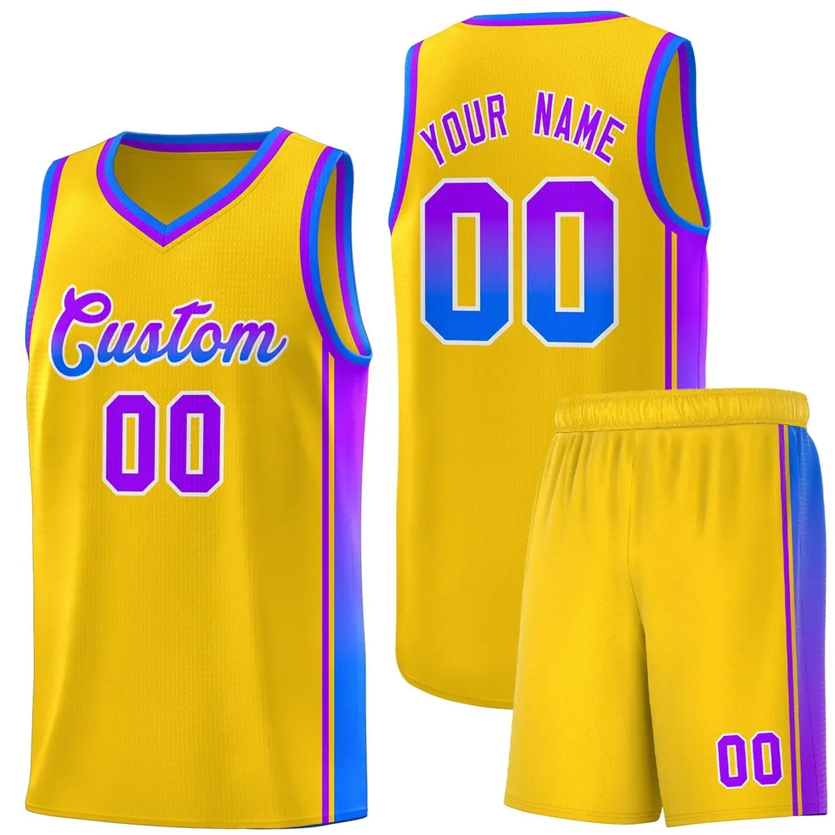 Gold Purple-Light Blue Gradient Basketball Jersey