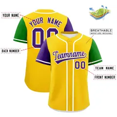 Gold Purple Mardi Gras Authentic Baseball Jersey 3