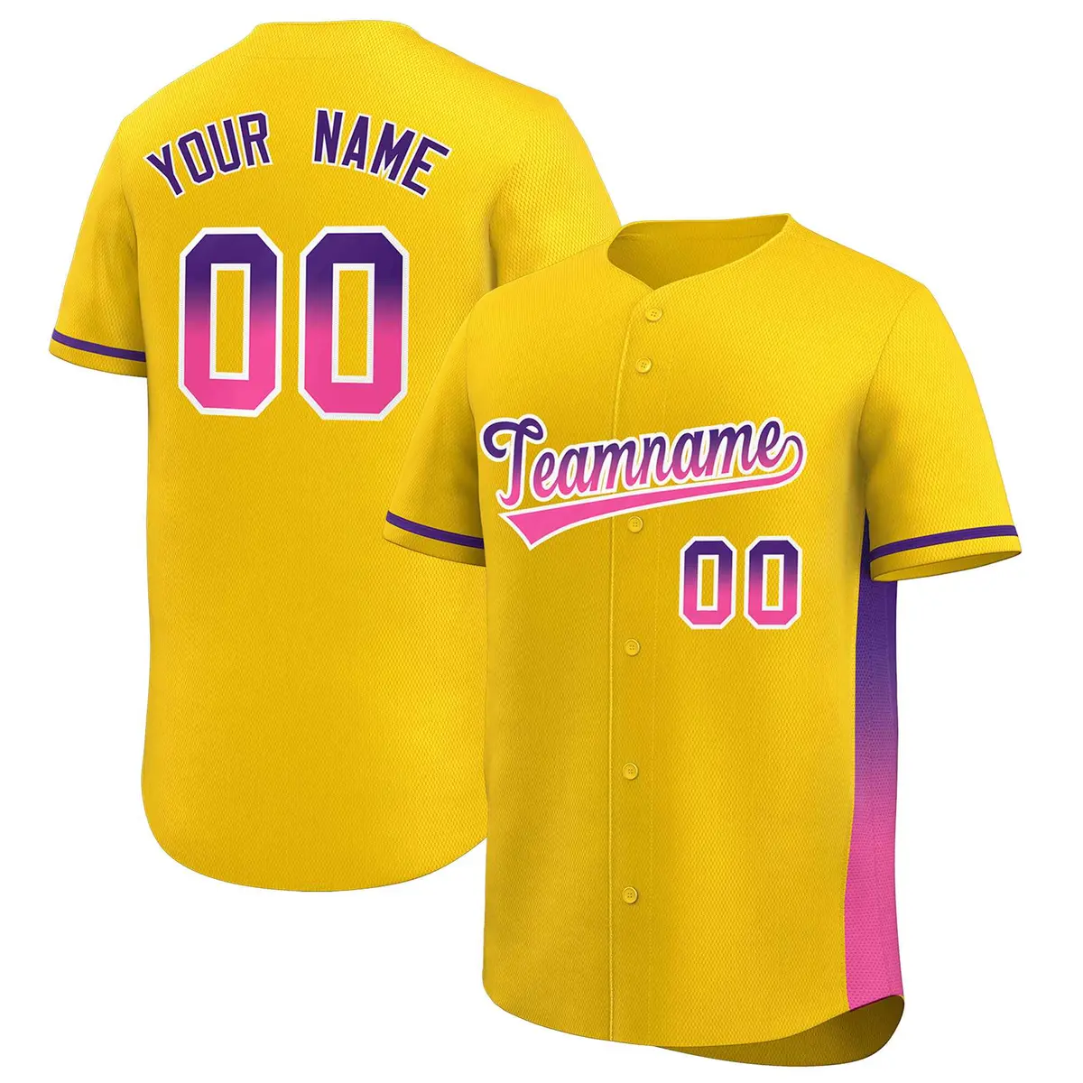 Gold Purple-Pink Gradient Side Baseball Jersey