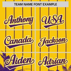 Gold Purple Pinstripe Coconut Tree Baseball Jersey 3