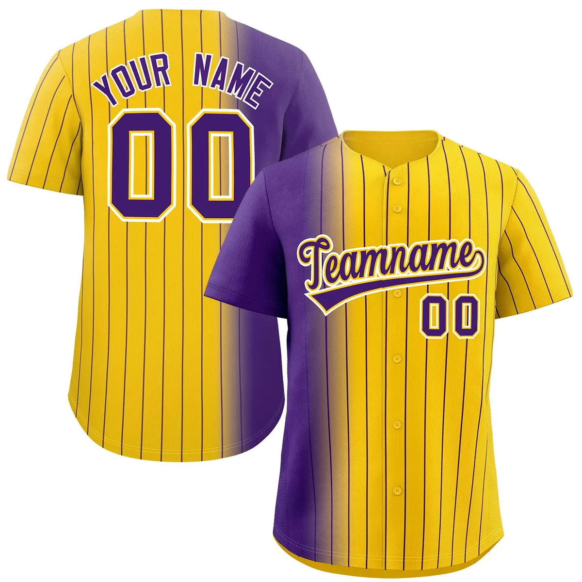 Gold Purple Pinstripe Gradient Baseball Jersey