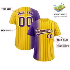 Gold Purple Pinstripe Gradient Baseball Jersey 2