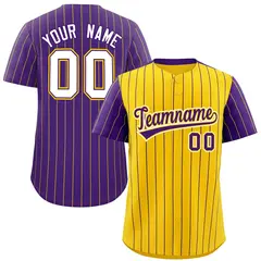 Gold Purple Pinstripe Raglan Sleeves Baseball Jersey
