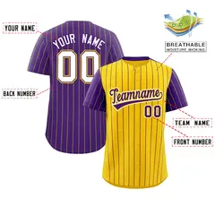 Gold Purple Pinstripe Raglan Sleeves Baseball Jersey 2