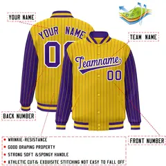 Gold Purple Pinstripe Raglan Varsity Letterman Jacket 2