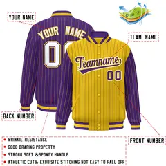Gold Purple Pinstripe Raglan Varsity Letterman Jacket 2