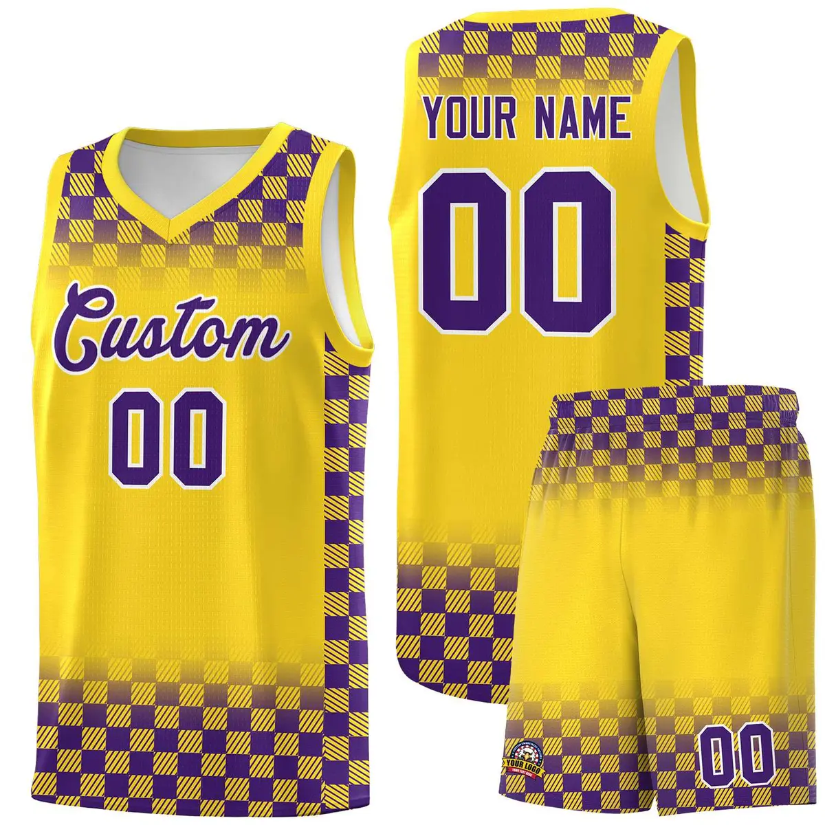 Gold Purple Plaid Basketball Jersey for Teams