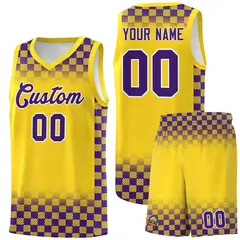 Gold Purple Plaid Basketball Jersey for Teams