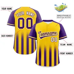 Gold Purple Raglan Gradient Thick Stripe Baseball Jersey 2