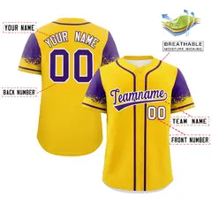 Gold Purple Raglan Sleeves Authentic Baseball Jersey 2
