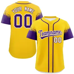 Gold Purple Raglan Sleeves Authentic Baseball Jersey 1