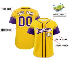 Gold Purple Raglan Sleeves Authentic Baseball Jersey 2