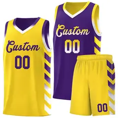 Gold Purple Reversible Basketball Kits - Side Arrow Purple White Gradient