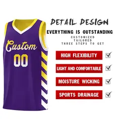 Gold Purple Reversible Basketball Kits - Side Arrow Purple White Gradient 3