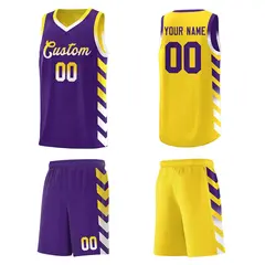 Gold Purple Reversible Basketball Kits - Side Arrow Purple White Gradient 5