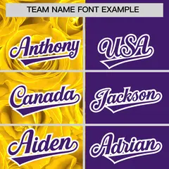 Gold Purple Rose Print Split Baseball Jersey 3