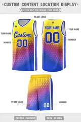 Gold Purple-Royal Gradient Irregular Shapes Basketball Jersey 2