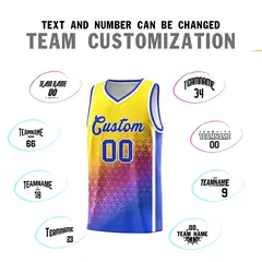 Gold Purple-Royal Gradient Irregular Shapes Basketball Jersey 3
