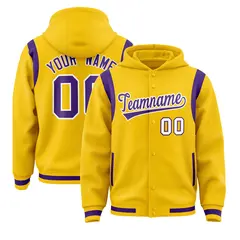 Gold Purple Shoulder Color Block Varsity Letterman Jacket Hoodie 1
