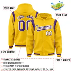 Gold Purple Shoulder Color Block Varsity Letterman Jacket Hoodie 4