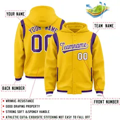 Gold Purple Shoulder Color Block Varsity Letterman Jacket Hoodie 4