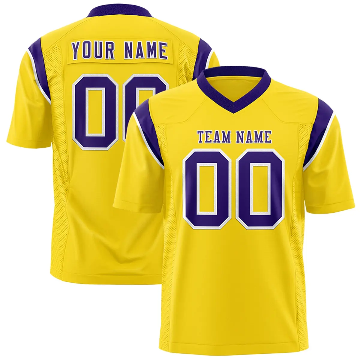 Gold Purple Shoulder Cut Two-Tone Flag Football Jersey