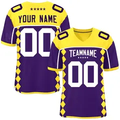 Gold Purple Side Blocks Raglan Football Jersey