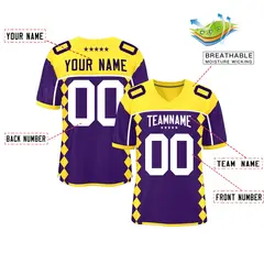 Gold Purple Side Blocks Raglan Football Jersey 2