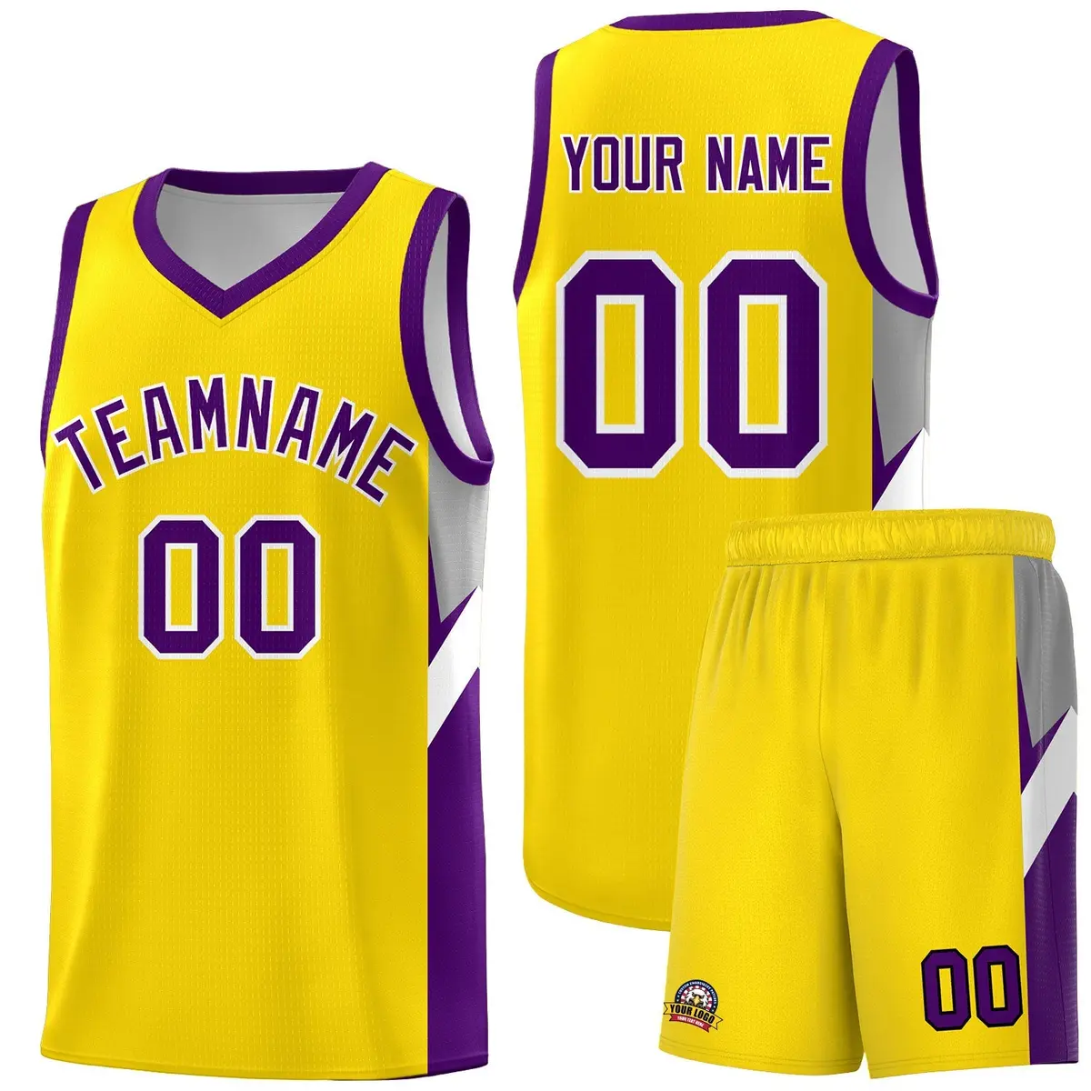 Gold Purple Side Design Basketball Sports Uniform Jersey