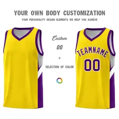 Gold Purple Side Design Basketball Sports Uniform Jersey 3