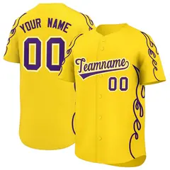 Gold Purple Side Flame Outline Baseball Jersey