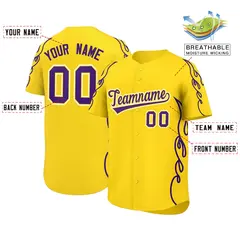 Gold Purple Side Flame Outline Baseball Jersey 2