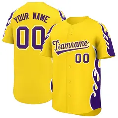 Gold Purple Side Flame Outline Baseball Jersey 1