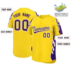 Gold Purple Side Flame Outline Baseball Jersey 2