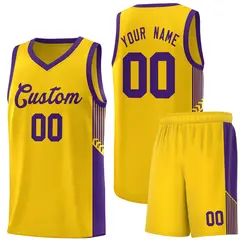 Gold Purple Side Stripe Fashion Basketball Uniform Jersey 1