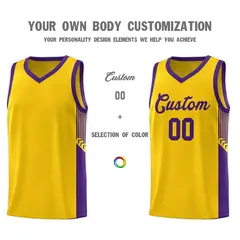 Gold Purple Side Stripe Fashion Basketball Uniform Jersey 3
