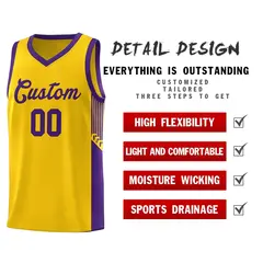Gold Purple Side Stripe Fashion Basketball Uniform Jersey 5
