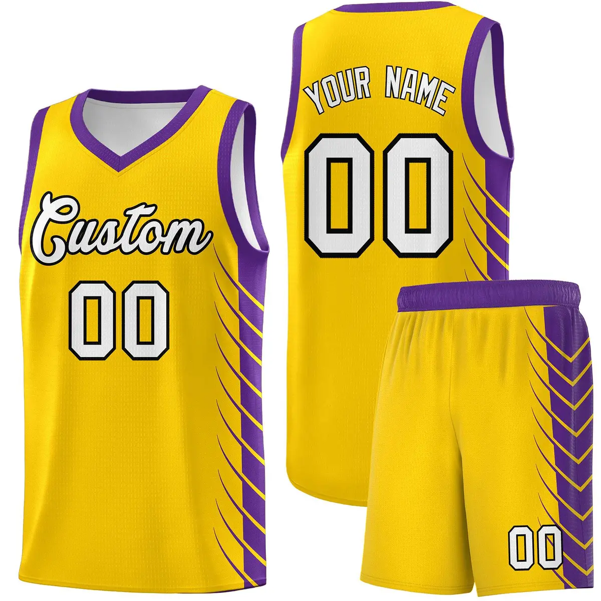 Gold Purple Side Symmetrical Line Pattern Basketball Jersey