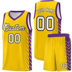 Gold Purple Side Symmetrical Line Pattern Basketball Jersey