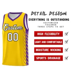 Gold Purple Side Symmetrical Line Pattern Basketball Jersey 2
