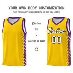 Gold Purple Side Symmetrical Line Pattern Basketball Jersey 3