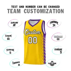 Gold Purple Side Symmetrical Line Pattern Basketball Jersey 4