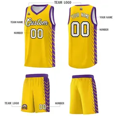 Gold Purple Side Symmetrical Line Pattern Basketball Jersey 5