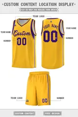 Gold Purple Sleeve Color Blocking Classic Basketball Jersey 2
